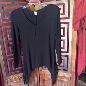 Black Fringe Hem Women's Top